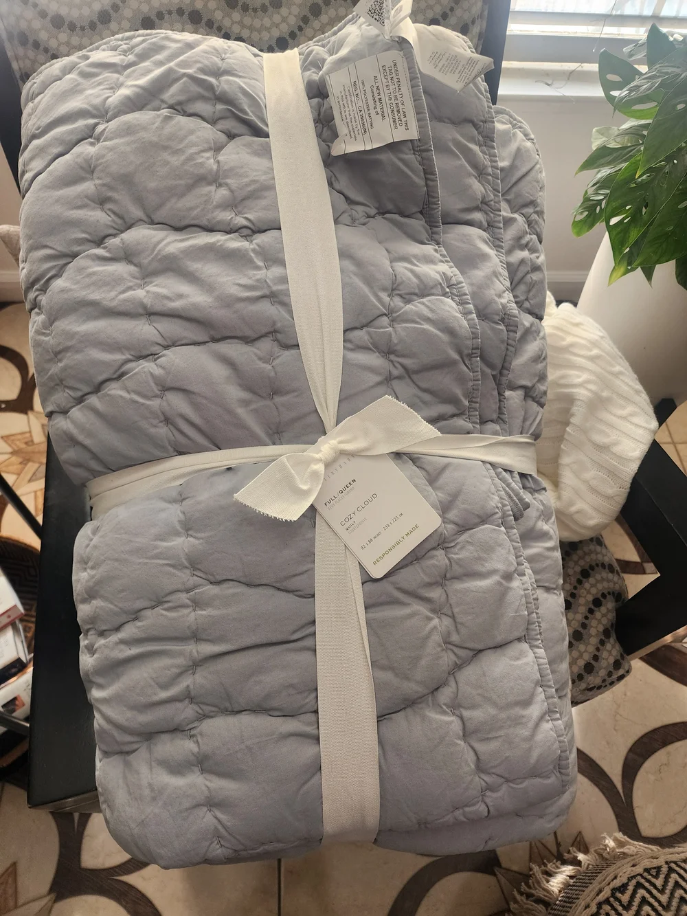 Pottery Barn Chambray Blue Quilted Cotton Coverlet